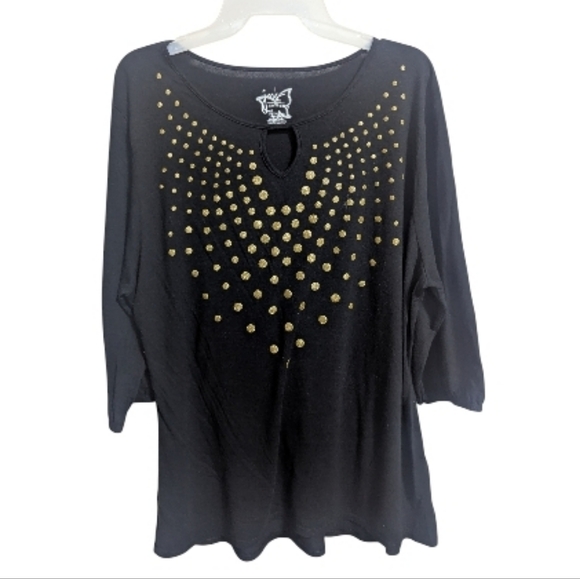 Just My Size Tops - Just My Size Women's Top Sz 2X 18W/20W Black Gold Dots 3/4 Sleeve NEW